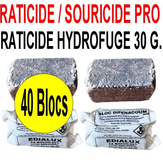 Raticide hydrofuge 1.2 Kg en 40 blocs de 30 grs