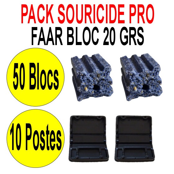 Pack Souricide FAAR BLOC - 50 blocs  de 20 grs + 10 postes à souris
